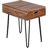 Rollins Side Table in Acacia Wood & Hairpin Iron Legs